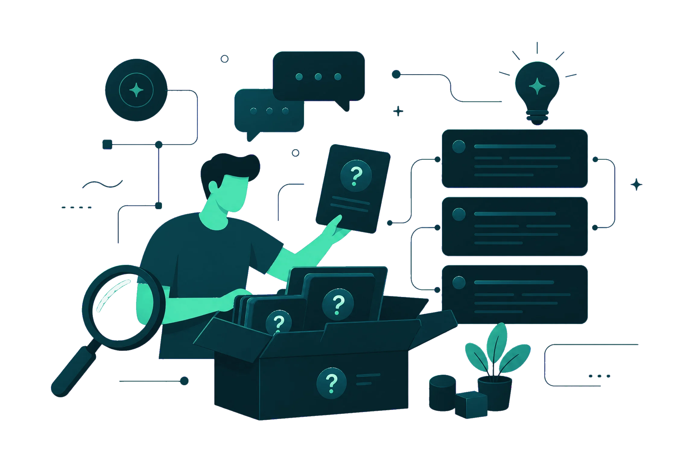Illustration vectorielle de questions organisées et de réponses claires dans un système de marque
