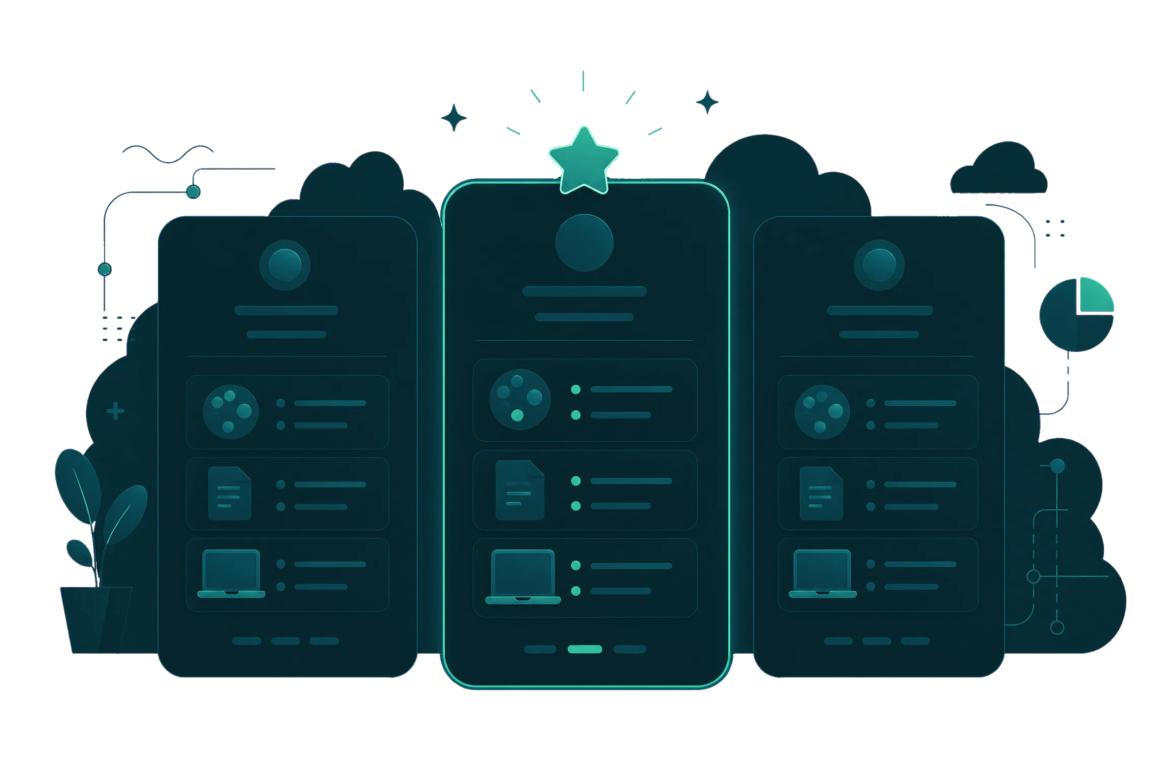 Illustration vectorielle de trois périmètres de service avec une offre centrale mise en avant